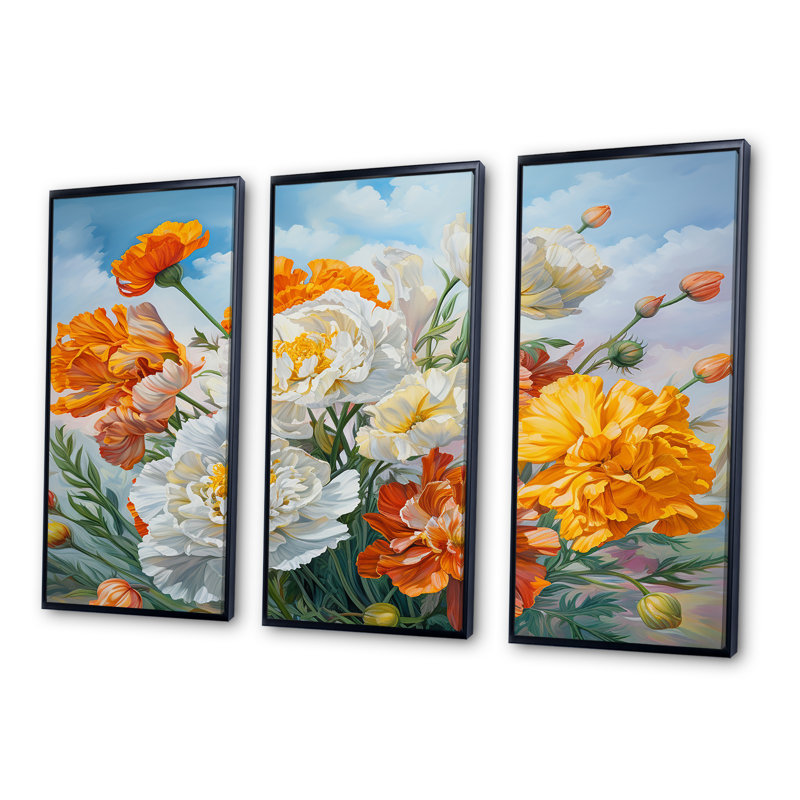 Ensemble de décorations murales jaune discret - fleurs, H 28 po x l 36 po x P 1 po, Cadre flottant noir