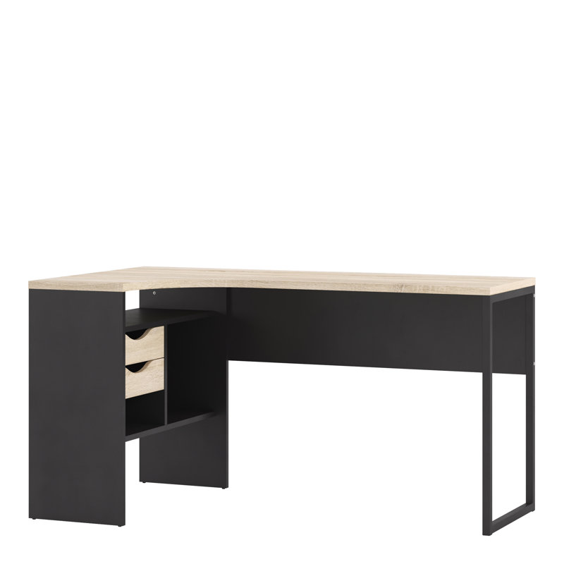 Gouge L-Shaped Computer Desk, Oak/Black Matt