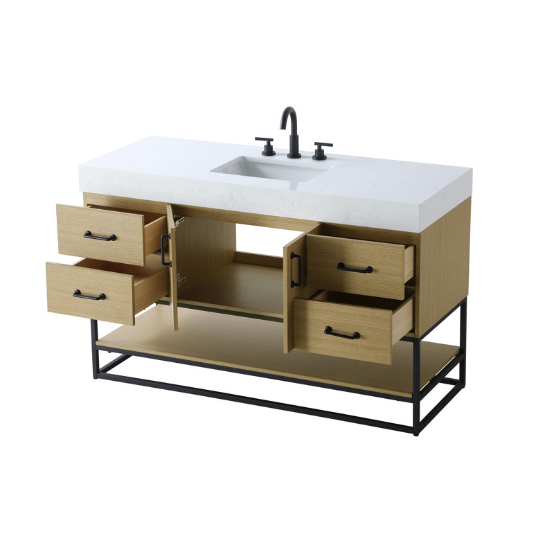 54 inch Single Bathroom Vanity, Honey Brown
