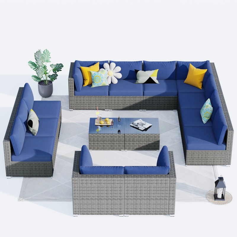 Riyonna 12 - Person Patio Conversation Set with Cushions, Danim Blue