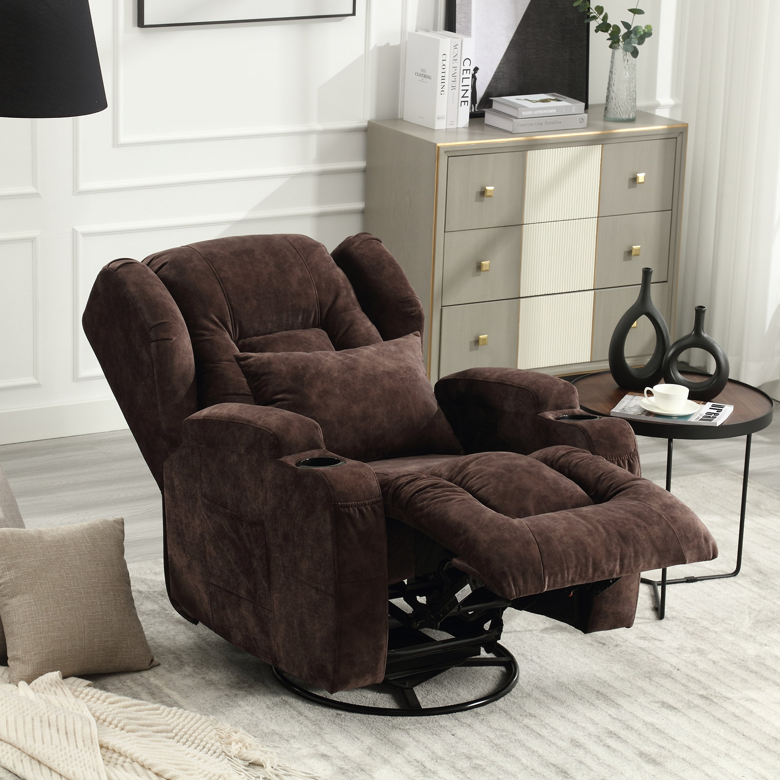 Fabric Recliner Chair, Adjustable Home Theater Single Recliner with Padded Seat  Cushion and Backrest, 3 Adjustable Positions Manual Rocker Recliner Sofa  Chair,Rocking Sofa for Living Room 