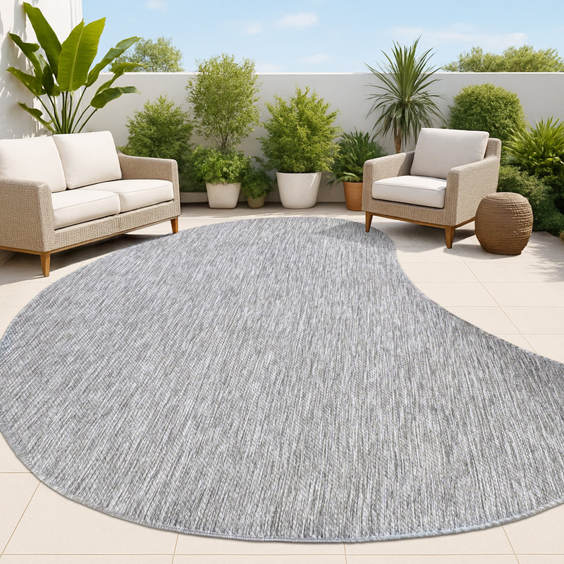 Ollin Modern Rustic Organic Curve Gray Indoor/Outdoor Rug, Novelty 4' x 6'