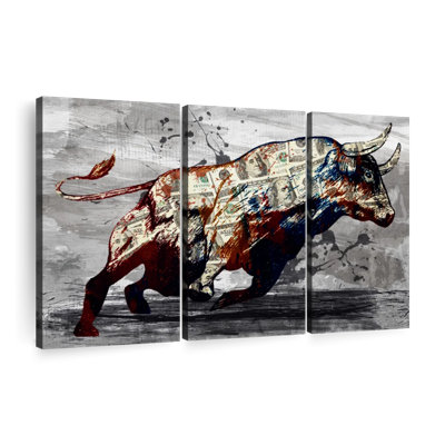 " Dollar Bull Power Multi Piece Canvas Print " by HustleBroIllustrations 3 - Pieces