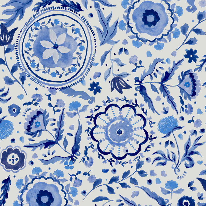 Joules Floral Wallpaper Double Roll, Blue