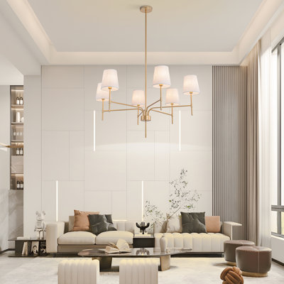 Lustre moderne Agathon avec abat-jour en tissu blanc Agathon