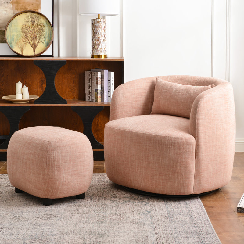 Fauteuil pivotant rembourré en lin avec repose-pieds, Corail