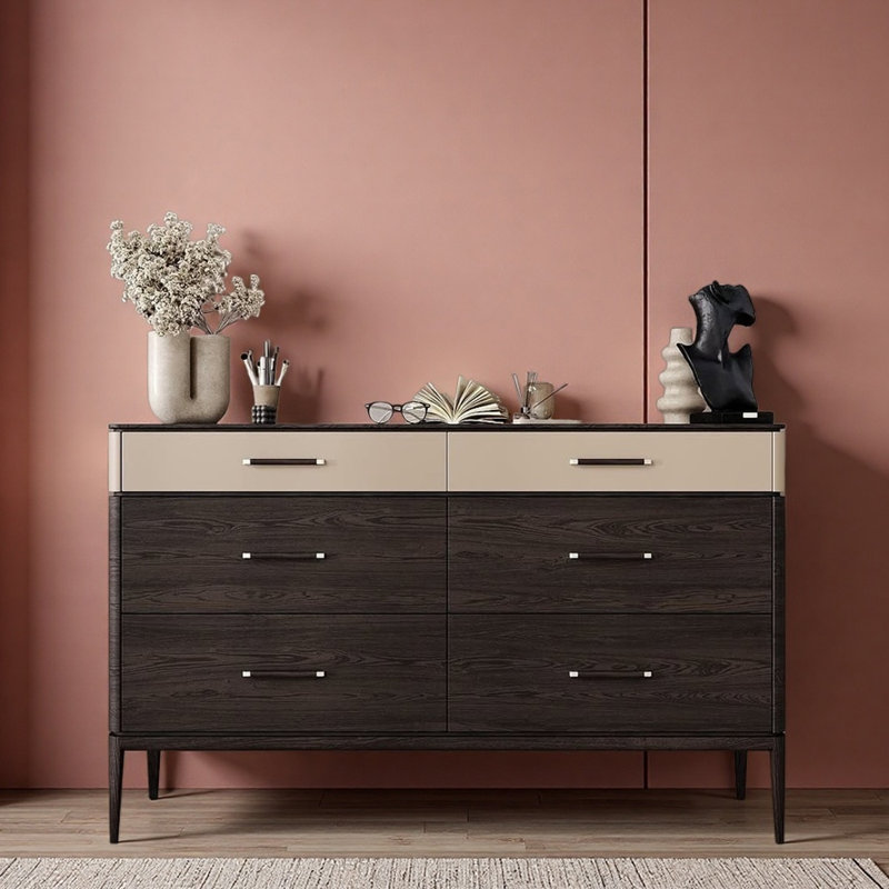 Commode d'entrée en bois massif chinois, Brun foncé / Beige