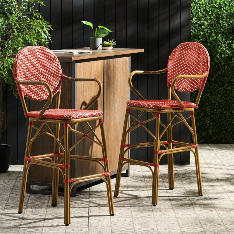 Outdoor And Aluminum French , Red, 29.5" Seat, Rust , Garden & Part Of 2 For Use, Aluminum, Proof, Feature