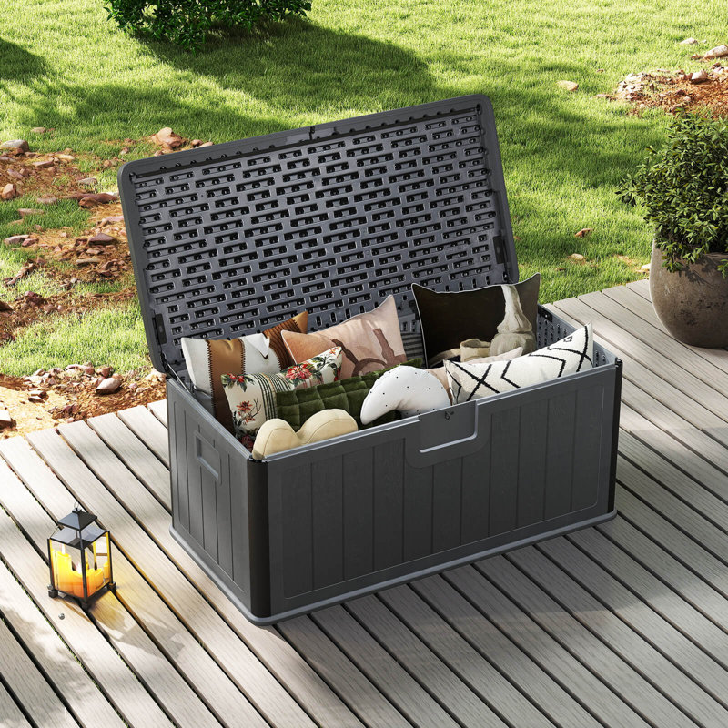 Storage Box with Lockable Design & Gas Strut Handle 2 Person Bench Garden Organizer, Gray