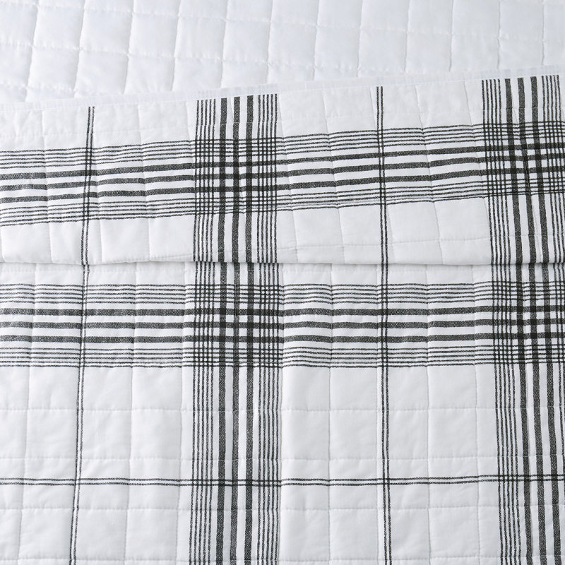   Ensemble de courtepointe en coton blanc / noir / gris, Courtepointe très grand et 2 très grandes taies
