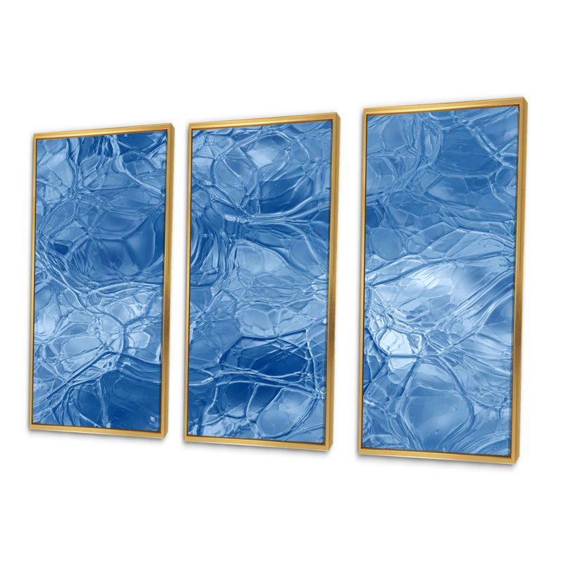 Blue Ice Structures - ensemble d'art mural moderne sur toile 3, Or, L 36 po x H 20 po