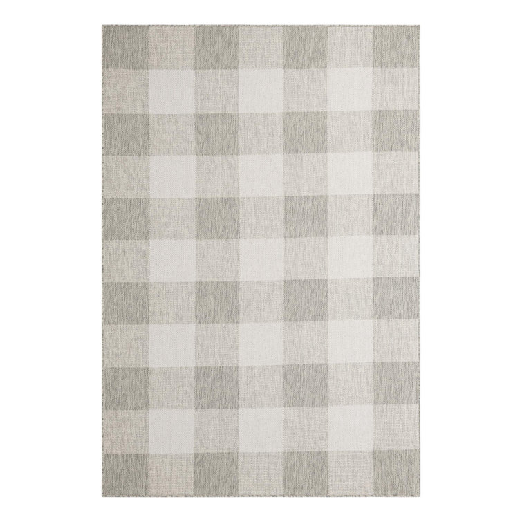 Tereon Checkered Machine Made Power Loom Polypropylene Plastic Indoor/Outdoor Area Rug in Gray