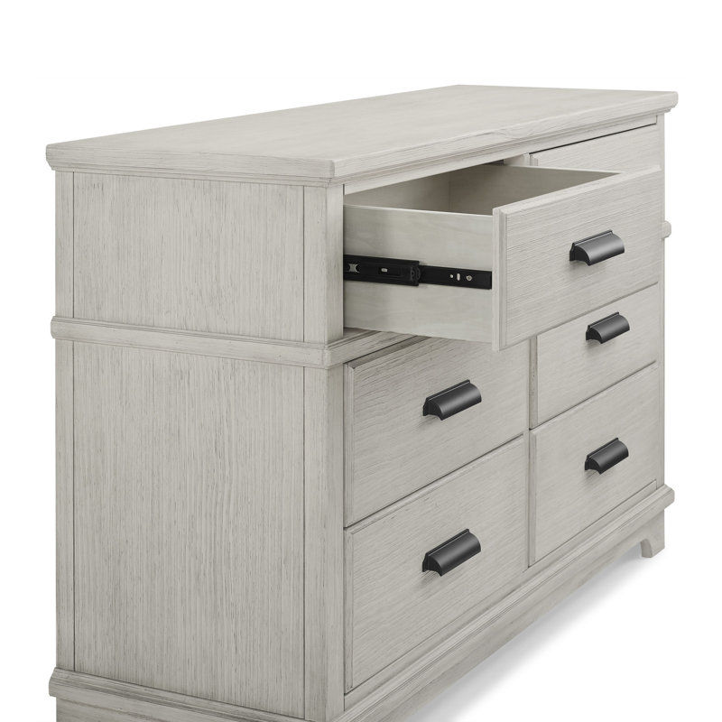 Simmons Kids Asher 6 Drawer Dresser With Changing Top And Interlocking Drawers - Fully Assembled, Rustic Mist