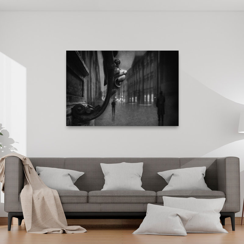 Mysterious City Street Lion Dramatic Abstract Contemporary Lion Architecture City Wall Art Print 1 Piece Wrapped Canvas Wall Art