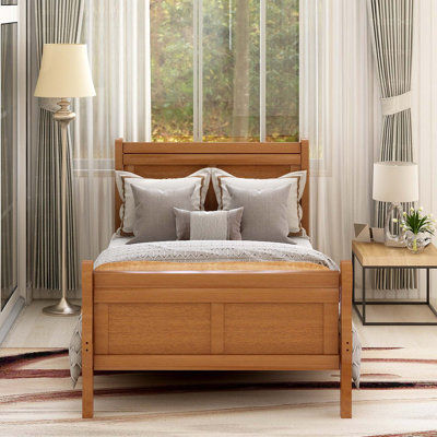Wood Platform Bed Twin Bed Frame Mattress Foundation Sleigh Bed With Headboard/Footboard/Wood Slat Support