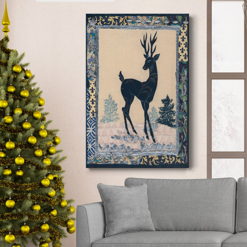 Silhouette de cerf, toile tendue avec châssis - prêt à accrocher, H 18 po x l 12 po x P 1 po