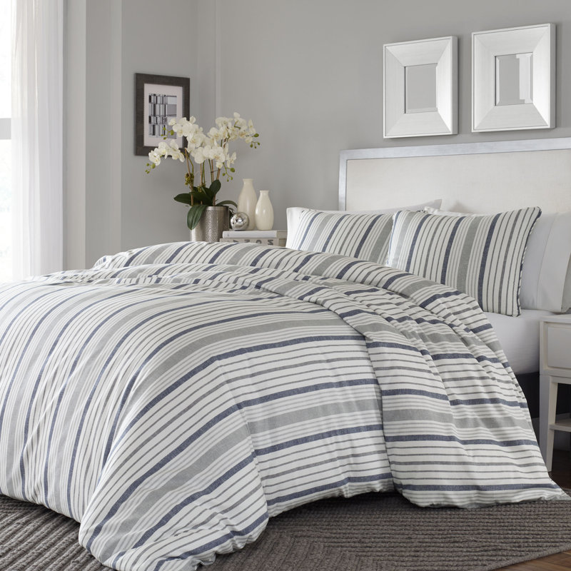 Stone Cottage Conrad Grey Cotton Reversible Duvet Cover Set, King Duvet Cover + 2 King Shams