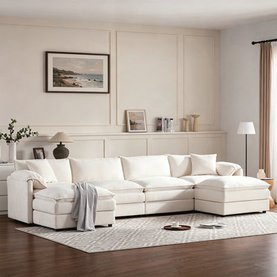 Canapé modulaire en forme de U de 136 pouces en chenille avec sièges profonds, coussins doubles et repose-pieds mobiles pour plus de confort
