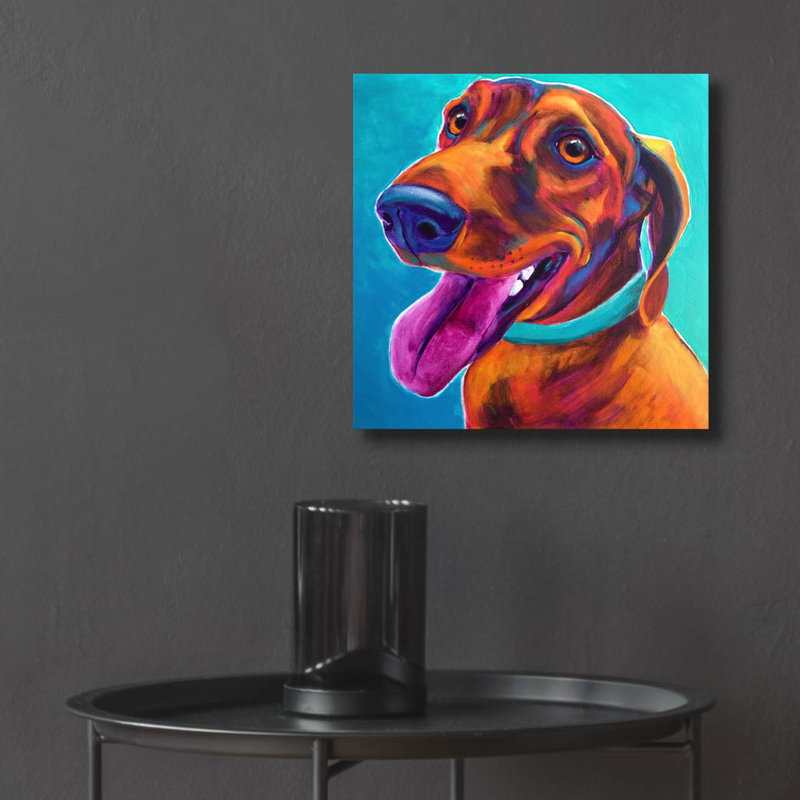 «Dachshund - Turquoise» par Dawg Painter, H 12 po x l 12 po x P 0,13 po