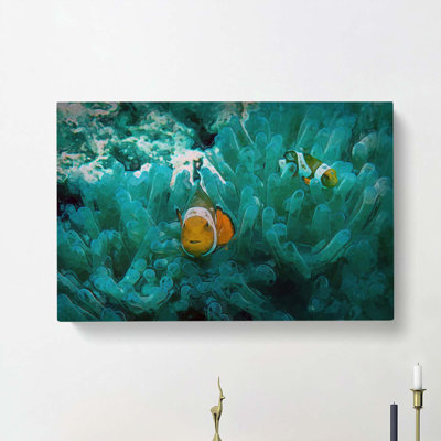 Clownfish and Sea Anemone in Abstract - Wrapped Canvas