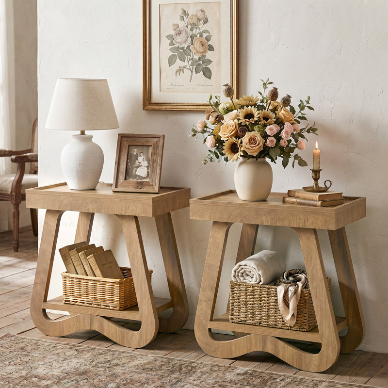 Table d'appoint à 2 niveaux, table de bout de salon en bois étroit pour les petits espaces, 1 article