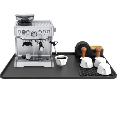 Tapis à café en silicone avec 6 sous-verres, noir