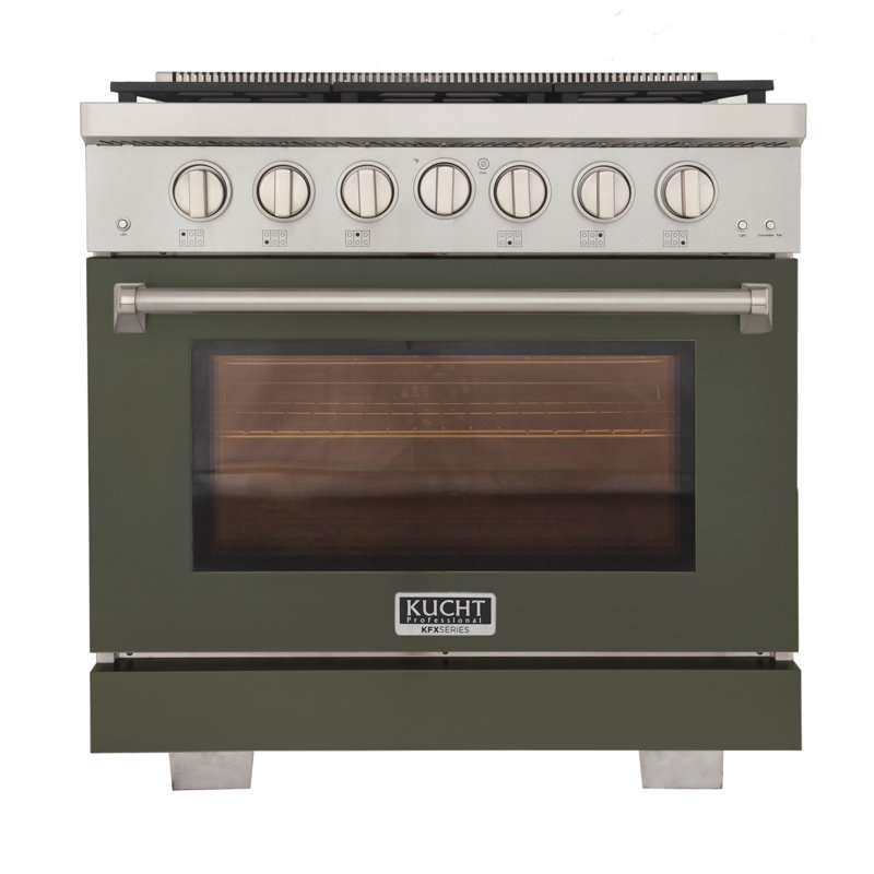 Kucht 36'' W Free Standing Range, Liquid Propane, Olive Green
