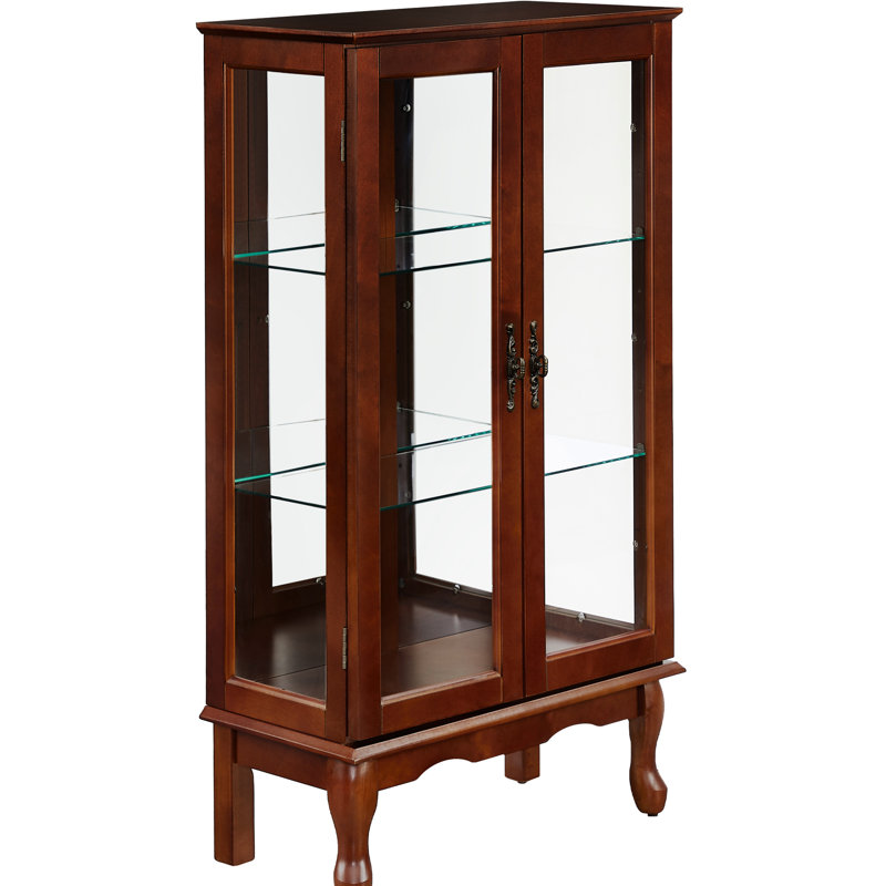 Curio Cabinet In Cherry With Mirrored Panel And Interior Back 49.47 Lbs Weight, Cherry