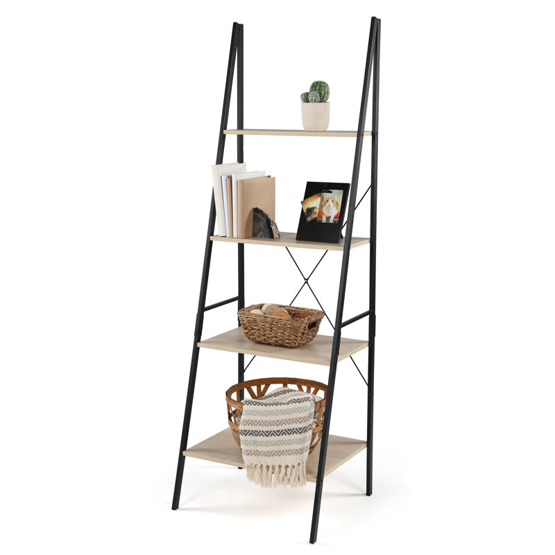 Forbell 71.1" H x 23.6" W 5 Tier Ladder Shelf, Freestanding Display Bookcase, Sand Washed Gray