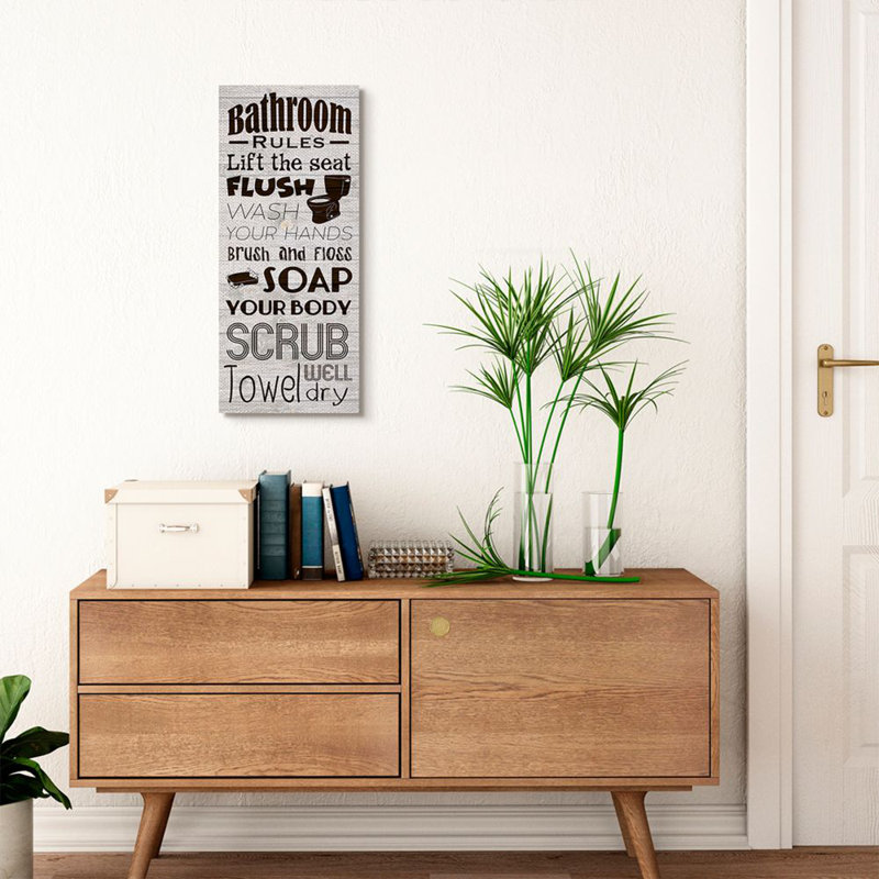 " Bathroom Rules " by Marcus Prime, Wrapped Canvas, 13" H x 30" W x 1.5" D