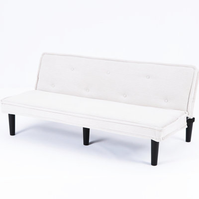 Lit convertible en velours côtelé de 66 pouces de long, siège pour 2 personnes, velours côtelé beige, rembourrage en éponge, siège à panneau en bois, dossier orné de boutons, pour le salon 65,7 * 30 pouvant accueillir 28 personnes, confortable