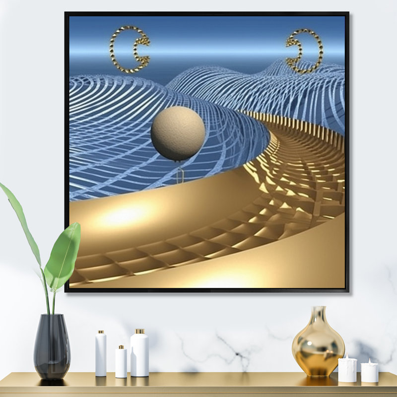 Golden Infinity Matrix - impression, Cadre flottant noir, H 30 po x l 30 po x P 1 po