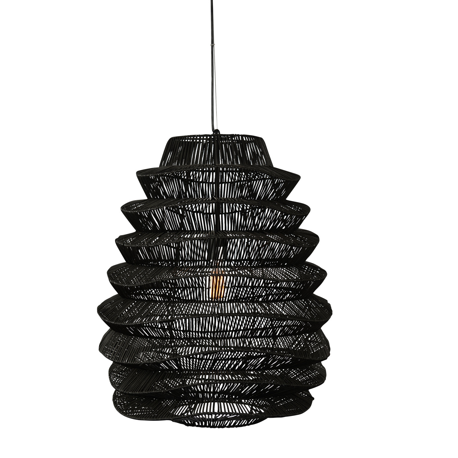 Barlow Single Light Rattan Dimmable Pendant, Black