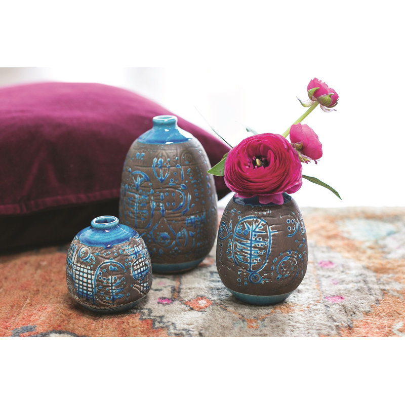 Vase de table en céramique brun / bleu, H 7 po x l 4,25 po x P 4,25 po