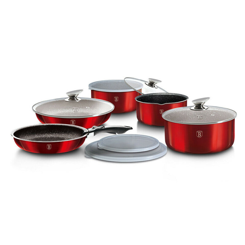 11 - Piece Non-Stick Aluminum Cookware Set, Red