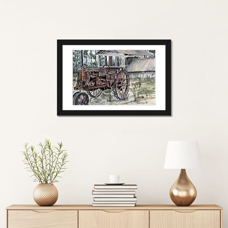 « tracteur de ferme » non disponible sur toile, H 16 po x l 24 po x P 1 po, Papier d'art encadré noir, Blanc