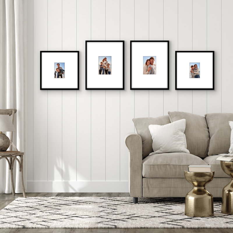 4 Piece Picture Frames - Gallery Wall Frame Set with Two 14x14 Frames with 4x6 Mats and Two 14x18 Frames with 5x7 Mats - Black