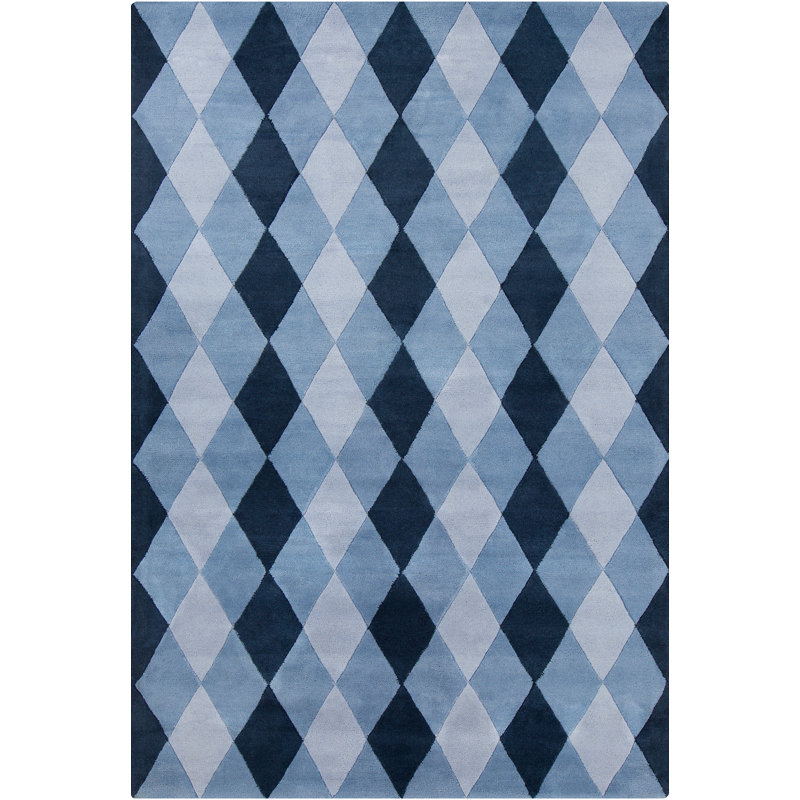 Tapis bleu, bleu marine et argenté en laine touffeté à la main Cloral, 8 pi x 10 pi