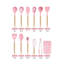 Ensemble d'ustensiles de cuisine en silicone 12 pièces - Outils de cuisson résistants à la chaleur sans Bpa avec poignées en bois et support en plastique (rose)