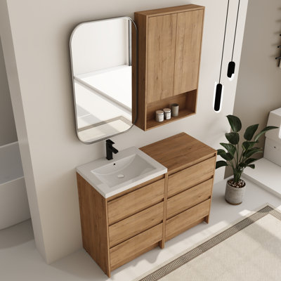 Ensemble de meuble-lavabo simple autoportant 48 po avec comptoir en résine et armoire murale 24 po Bellmead