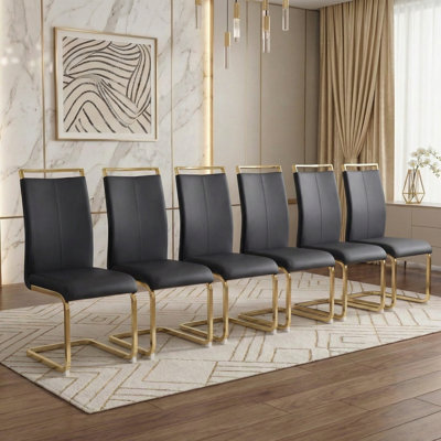 Ensemble de 6 chaises de salle à manger en faux cuir Rheese Modern avec base en métal et poignée supérieure