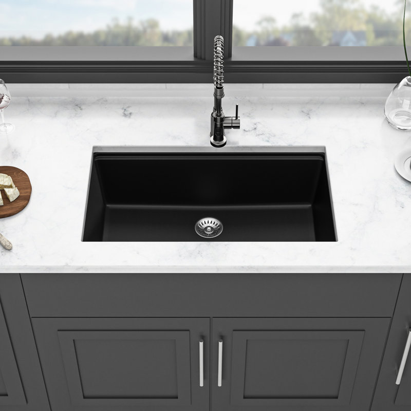 30X19" Granite Composite Kitchen Sink Black - Quartz Undermount Workstation Fashion Forward Innovation, Black