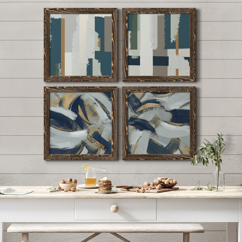 «Close to the Edge I», ensemble de 4 peintures sur toile encadrées, H 27,5 po x l 110 po x P 1,5 po, Encadré toile noyer