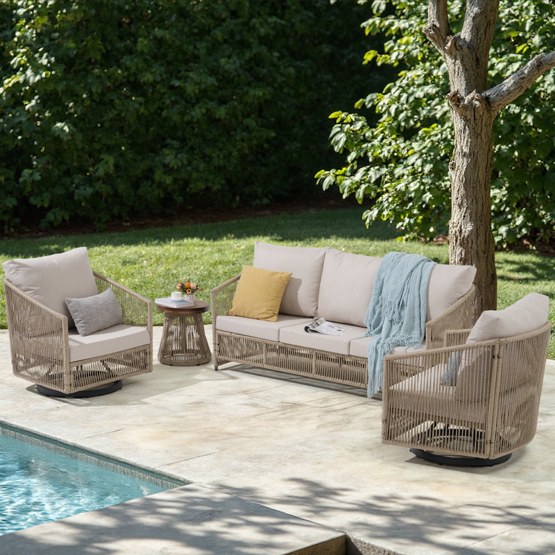 Outdoor 5-person Wicker Sofa With Cushion