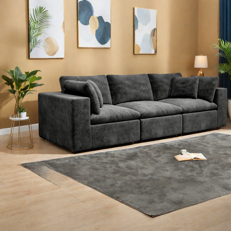 Canapés modulaires en velours côtelé moelleux, sans assemblage, gris pour les salons