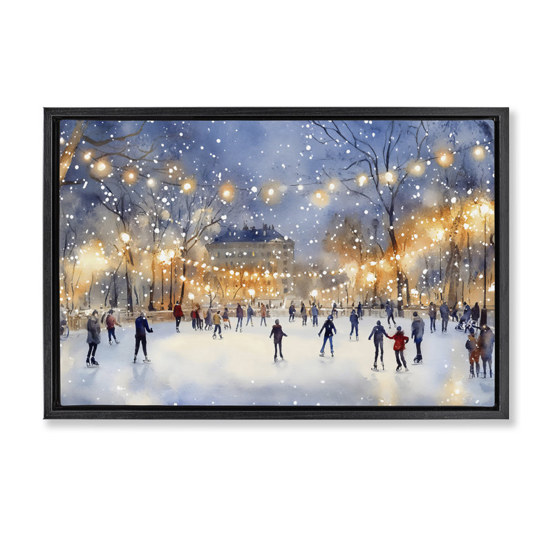 Patin à glace sous les lumières, conception par Creative Studio, Cadre flottant noir de jais, H 17 po x l 25 po
