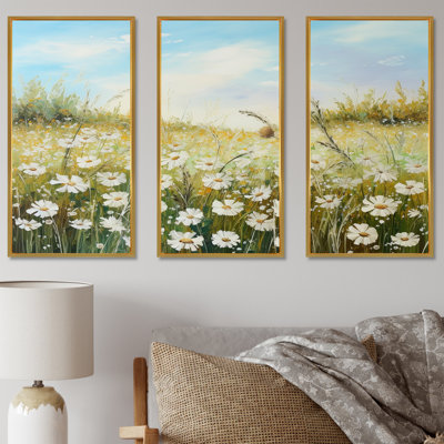 «Daisies In The Sunlight Flowers Field» - ensemble de reproductions d'art mural champ de fleurs