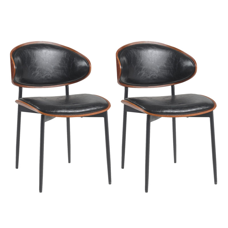 Mid-Century Modern Dining Chairs Set Of 2 – Italian-Inspired Bentwood Design With Matte Metal Legs & Luxe PU Leather Seating