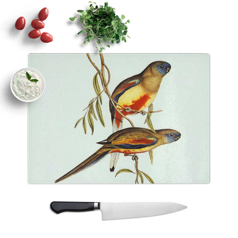 Tempered Glass Crimson-Bellied Parakeets Chopping Board, 28.5 cm W x 20 cm L