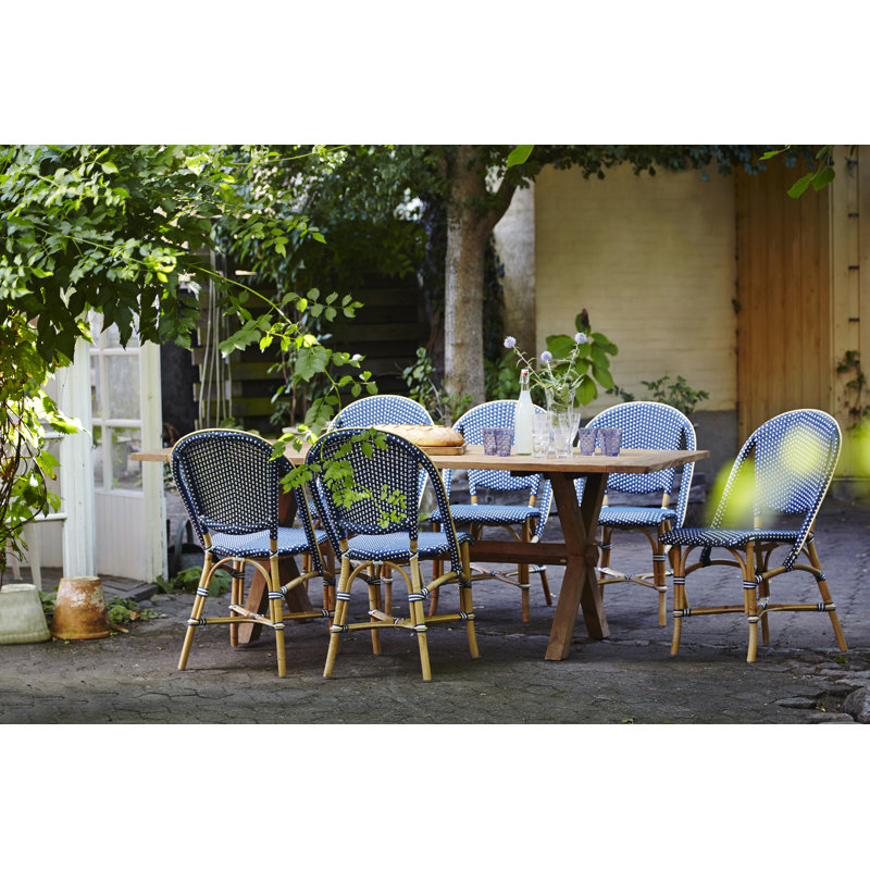 Chaise d'appoint en rotin Popplestone Sofie, Bleu marine à pois blancs